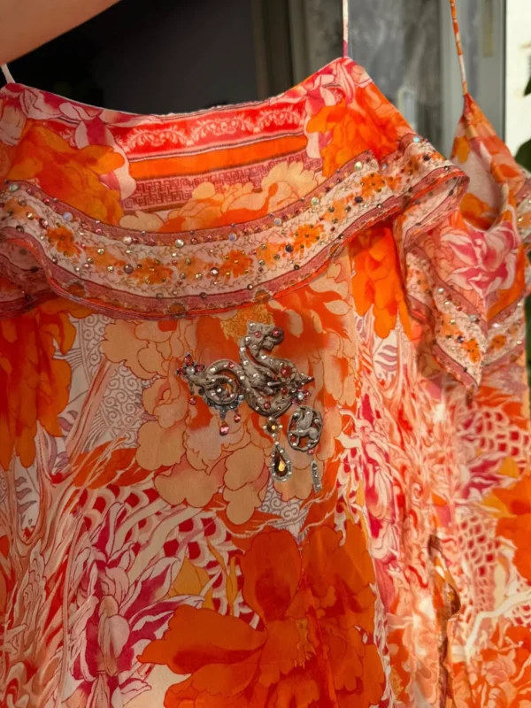 Camilla — Embellished Ruffle Dress, Orange Floral — S | Julia Raskin Style - Image 2