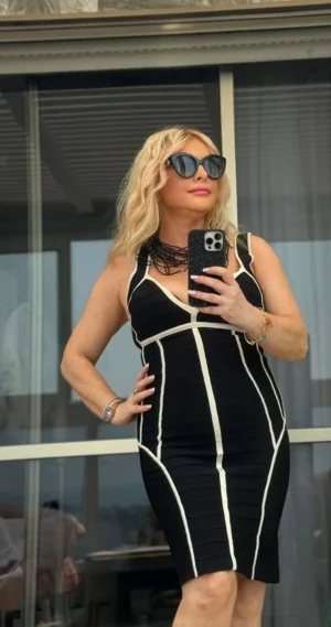 Платье Herve Leger черно-белое, размер M–L