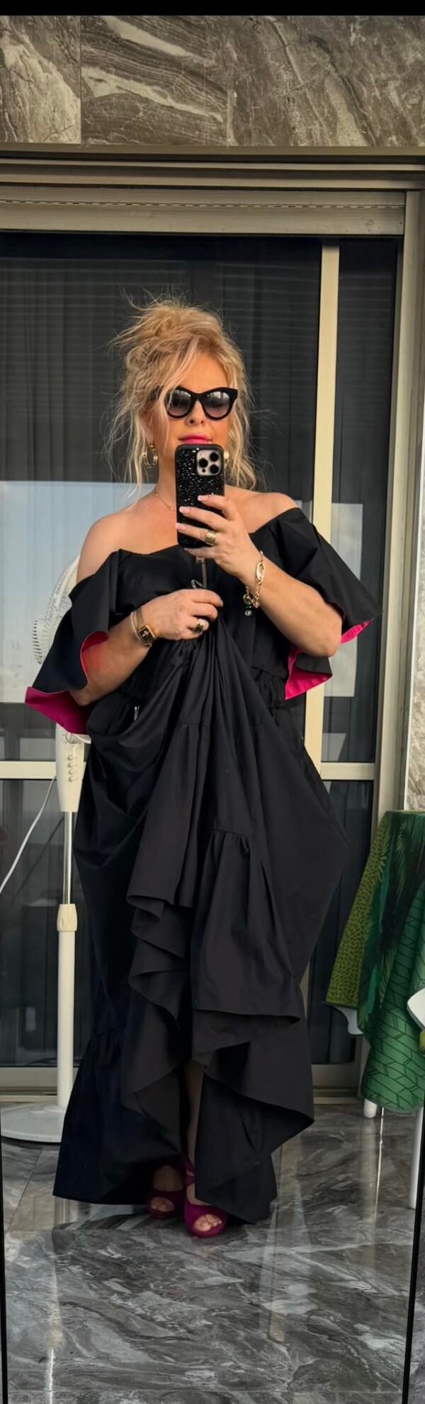 Marina Rinaldi черное платье с розовой подкладкой — размер L–XL | שמלה שחורה עם בטנה ורודה Marina Rinaldi — מידה L–XL - Image 2
