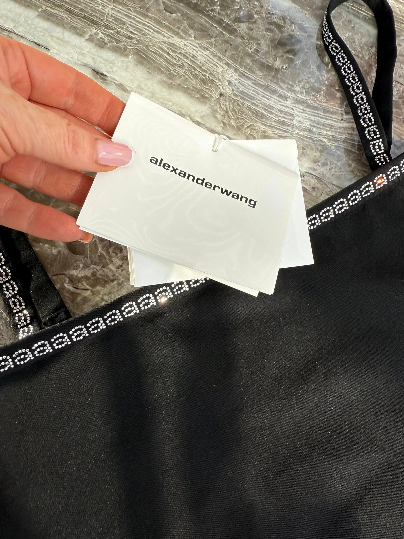 Alexander Wang — чёрное мини-платье с кристальным кантом, размер L (маломерит ≈ M) — 700 ₪ | Alexander Wang — שמלת מיני שחורה עם פס קריסטלים, מידה L (קטן ~ מתאים M) — 700 ₪ | Julia Raskin Style - Image 3