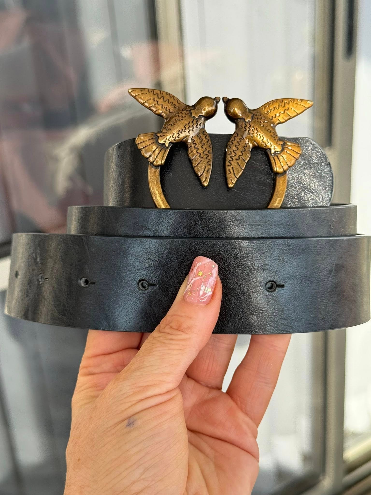 Кожаный ремень Pinko Love Birds, чёрный, размер M, 500 ₪.