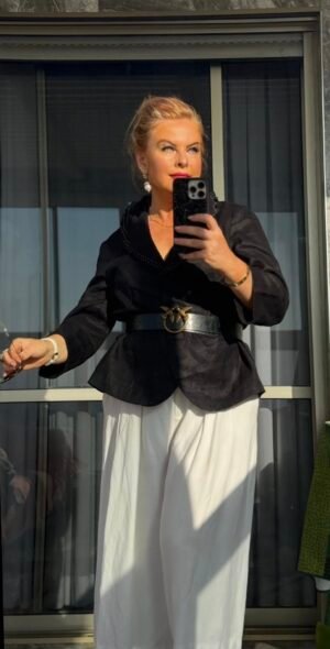 Чёрный льняной пиджак Sixth Sense c декоративным лацканом, размер L, 300 ₪ (включая почту).