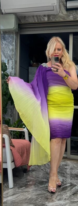 Sagué (France) — градиентное платье one-shoulder, размер M–L — 550 ₪ | Sagué — שמלת אומברה כתף־אחת, מידה M–L — ‎550 ₪ | Julia Raskin Style