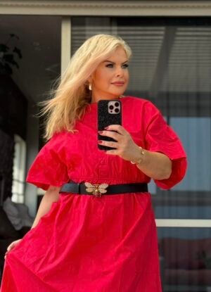 «Красное платье-рубашка миди Comme il Faut с поясом и карманами — 350 ₪».