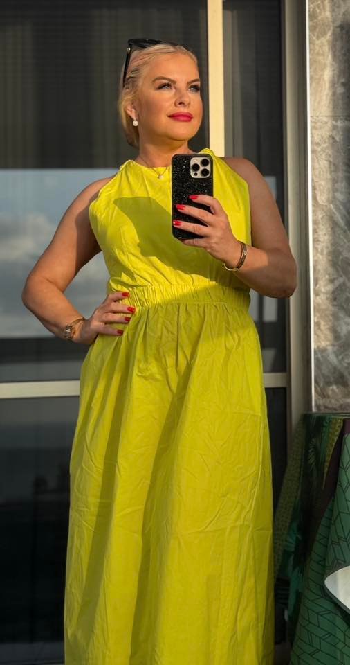 Imperial — лимонное платье из хлопка с открытой спиной, размер M — 300 ₪