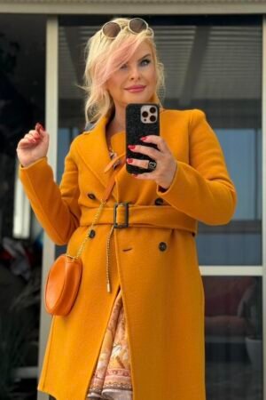 Пальто Marella в тёплом жёлтом оттенке, размер S/малый M — 600 ₪