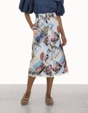 Zimmermann Postcard Skirt — разноцветная юбка с принтом «открыток», размер S — 650 ₪