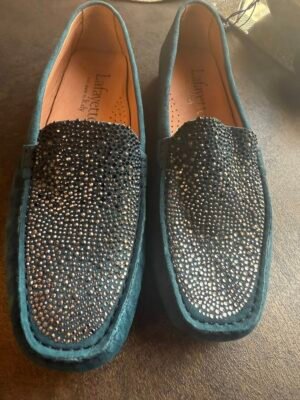 Lafayette, тёмно-синие замшевые лоферы с кристаллами, размер 41, цена 500 ₪
