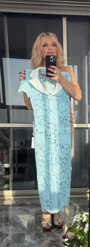 Self-Portrait кружевное платье небесно-голубого цвета — бирка UK 8 / US 4