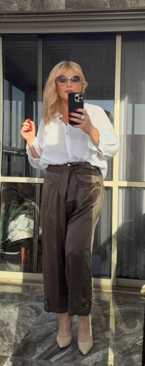 Коричневые брюки Karen Millen из шёлка