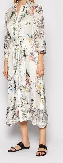 «Рубашечное платье миди Replay с цветочным принтом и поясом, молочный фон — 300 ₪».