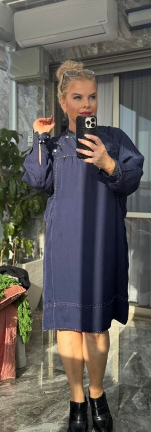 Синее шёлковое платье Isabel Marant с металлическим декором