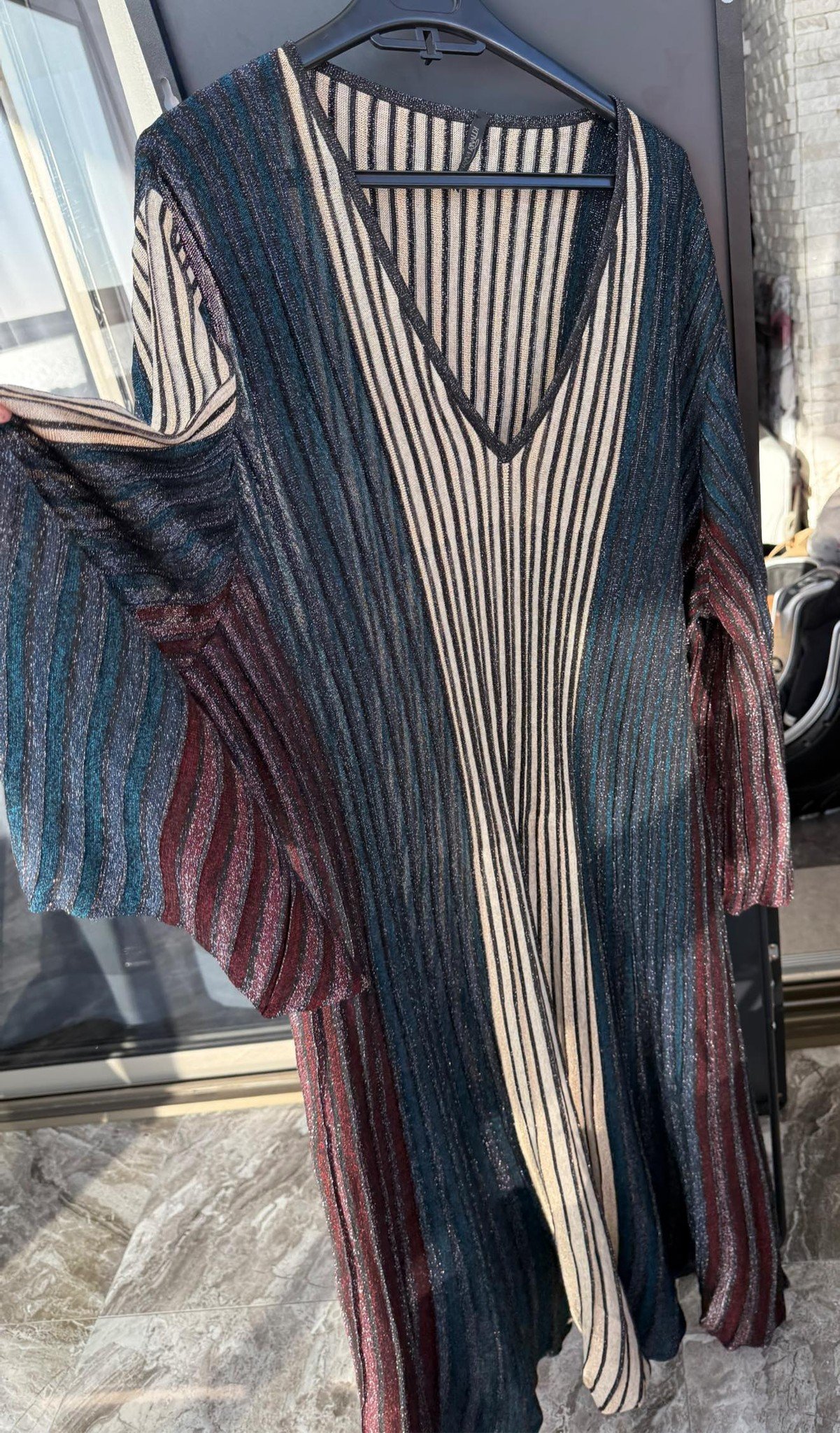 Marina Rinaldi — длинное платье в полоску с металлизированным блеском, размер L–XL | מרינה רינאלדי – שמלה ארוכה מנצנצת בפסים — 500 ₪ - Image 3