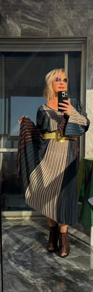 Платье Marina Rinaldi в полоску с металлическим блеском