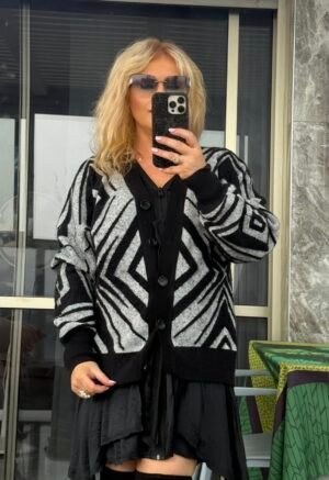 Кардиган Alberta Ferretti чёрно-серый с графичным узором