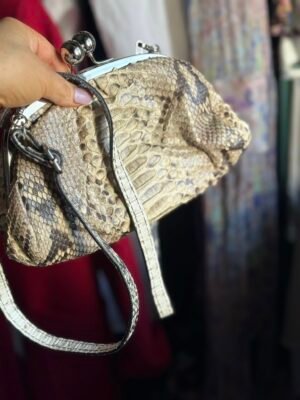 Натуральный клатч из кожи питона крупный план, серебристая фурнитура